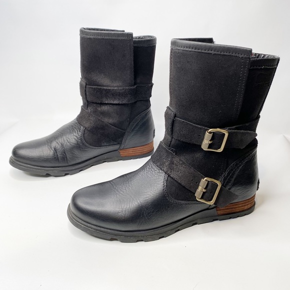 SorelMajor Moto Boot Black Buffalo Plaid Liner #NL2432-010 Sz. 7.5